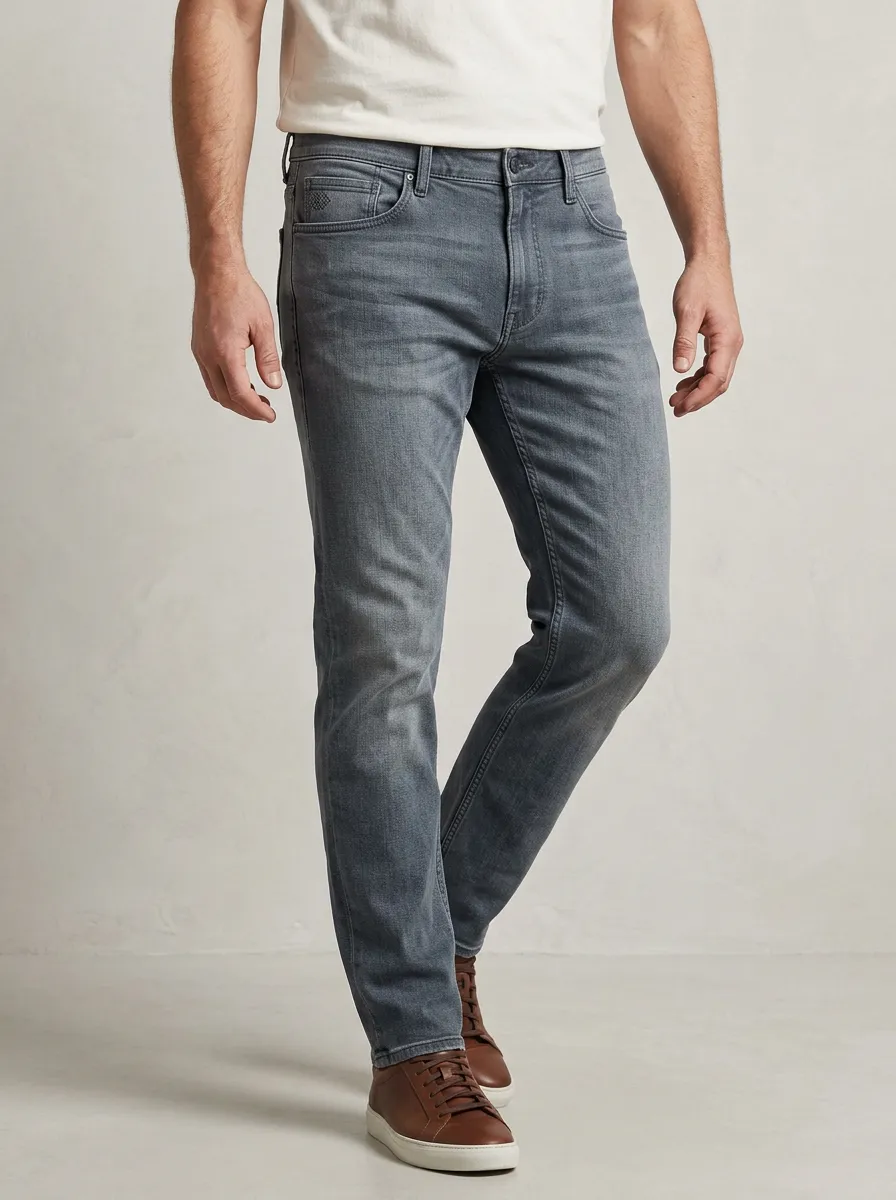Men's Casual Grey Washed Slim Fit Stretch Jeans