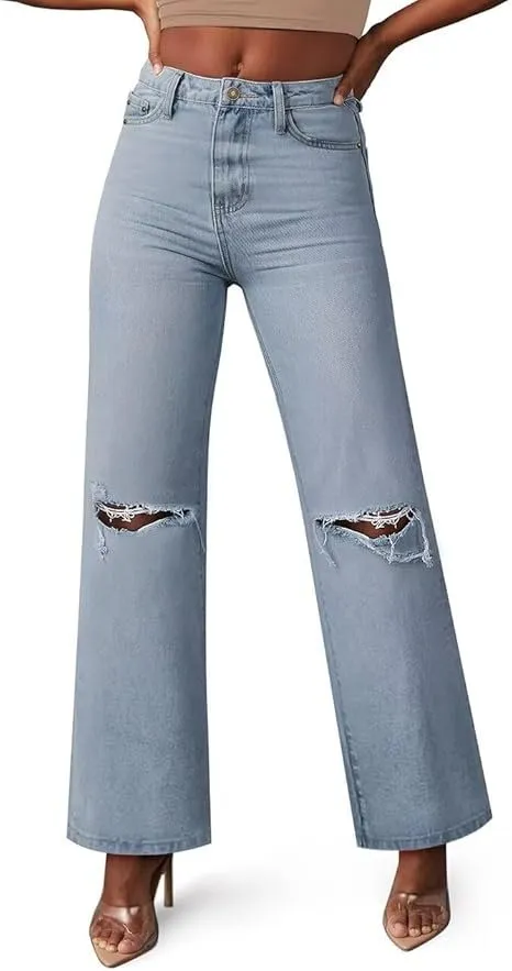 High Waist Straight Leg Denim Jeans