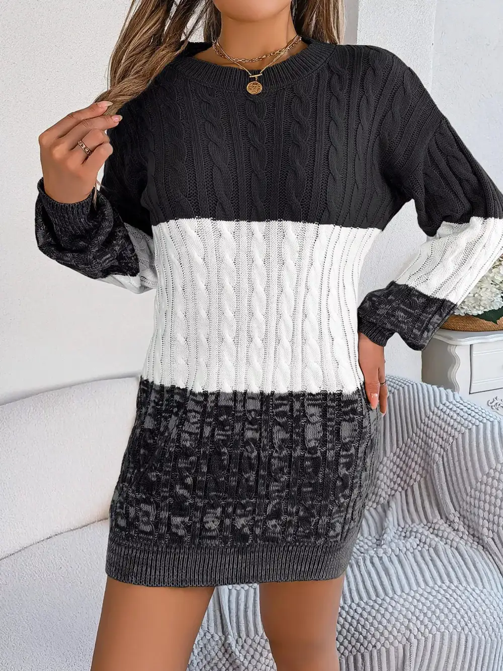 Patchwork Knit Sweater Dress