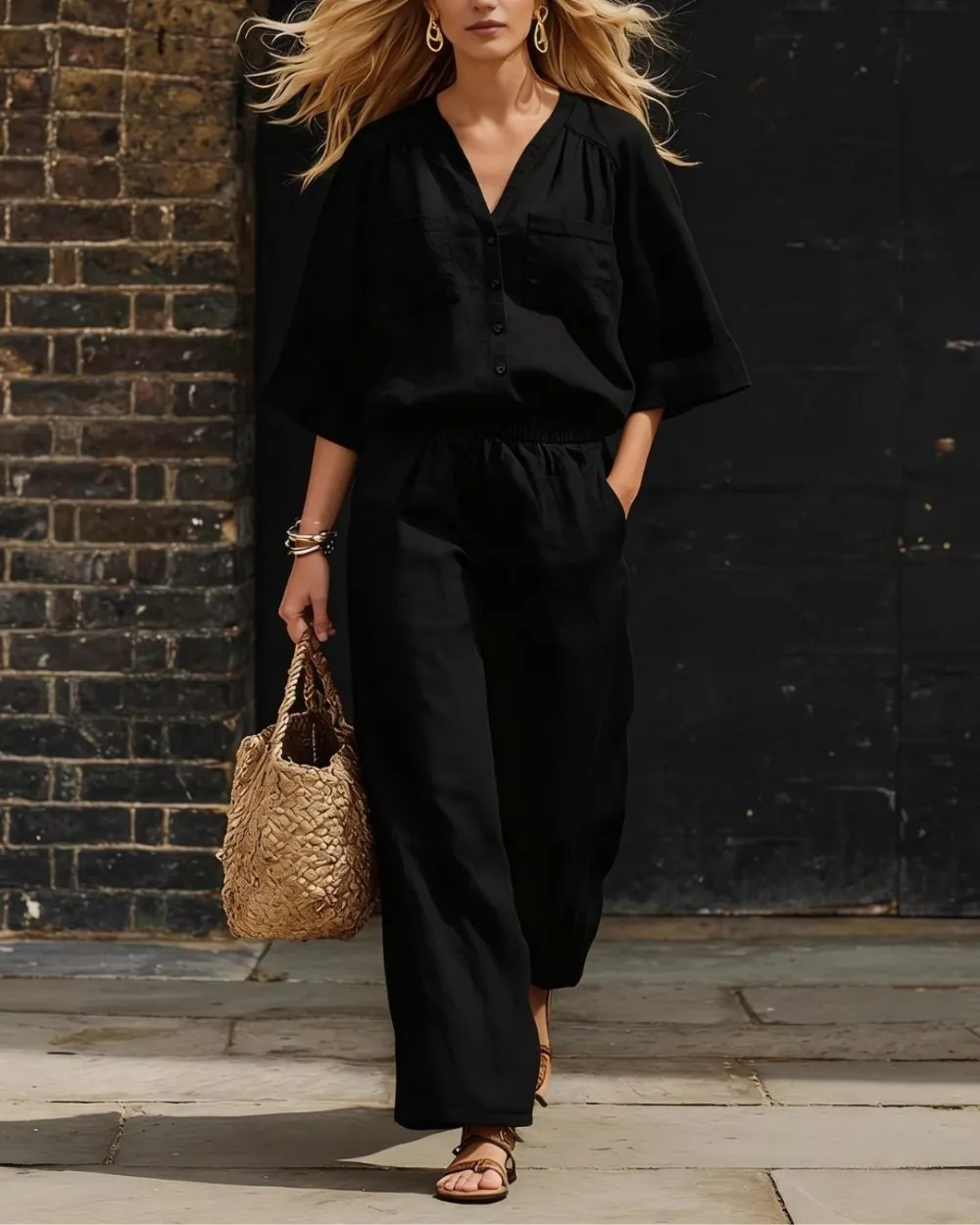 Relaxed Fit Two-Piece Set Breezy Minimalist Coordinated Elegant Outfit
