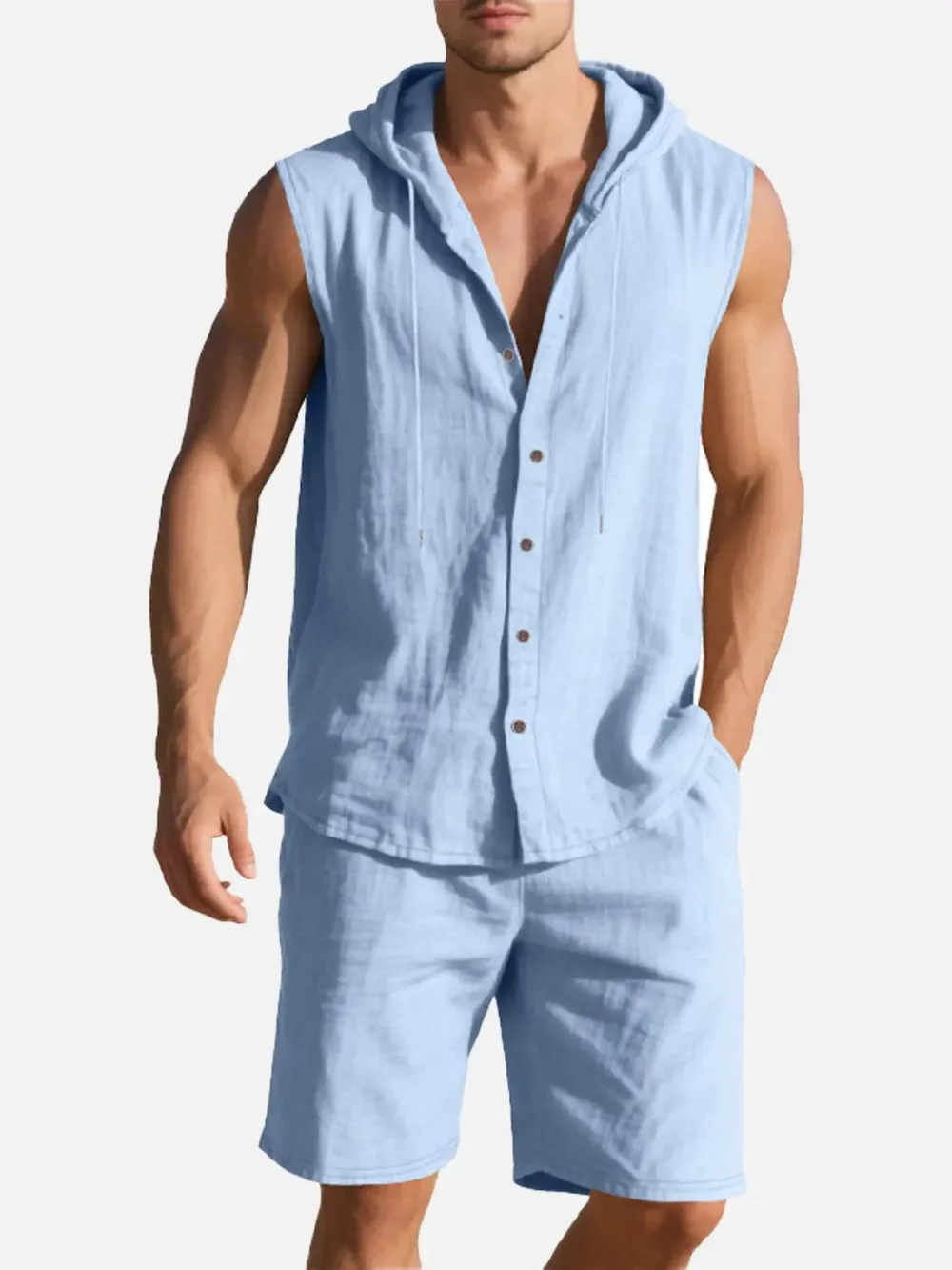 Linen Hooded Sleeveless Matching Set
