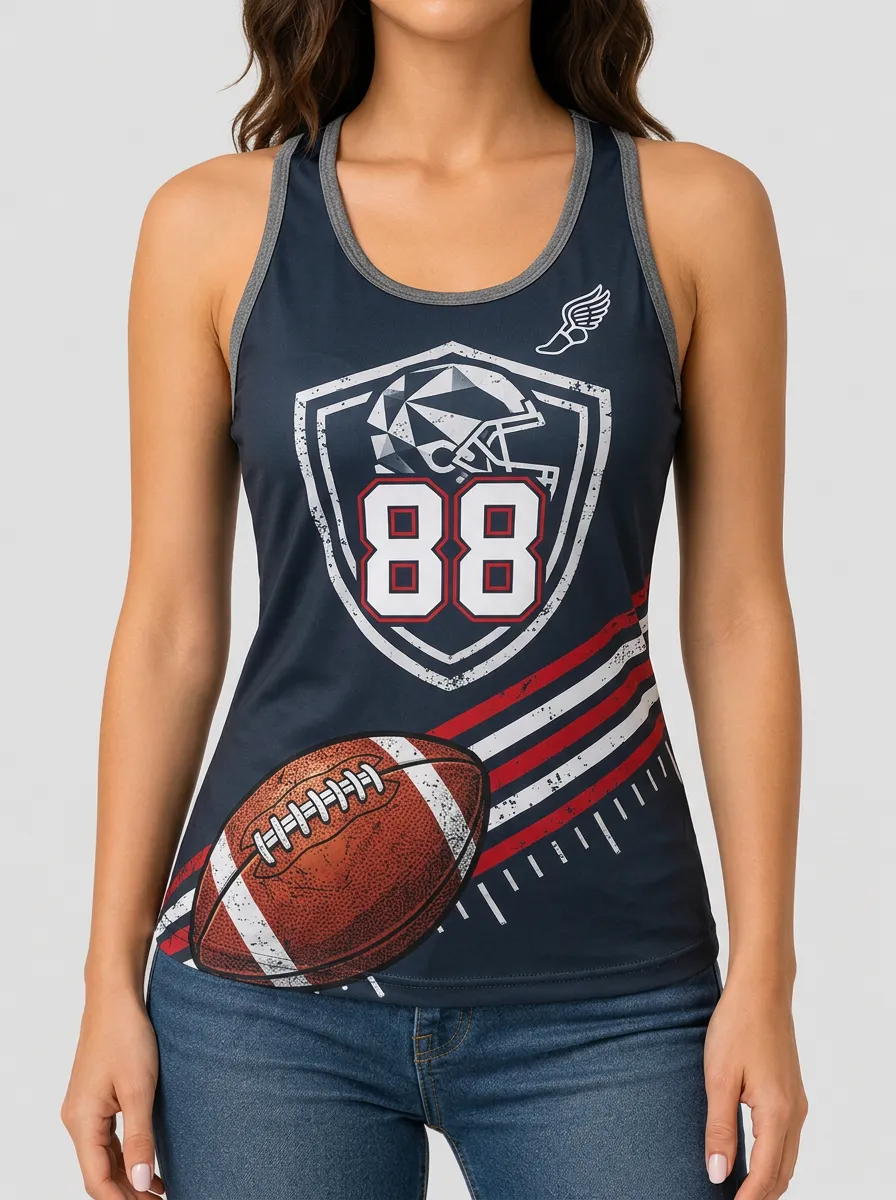 Women's Navy Graphic Football Print Racerback Tank