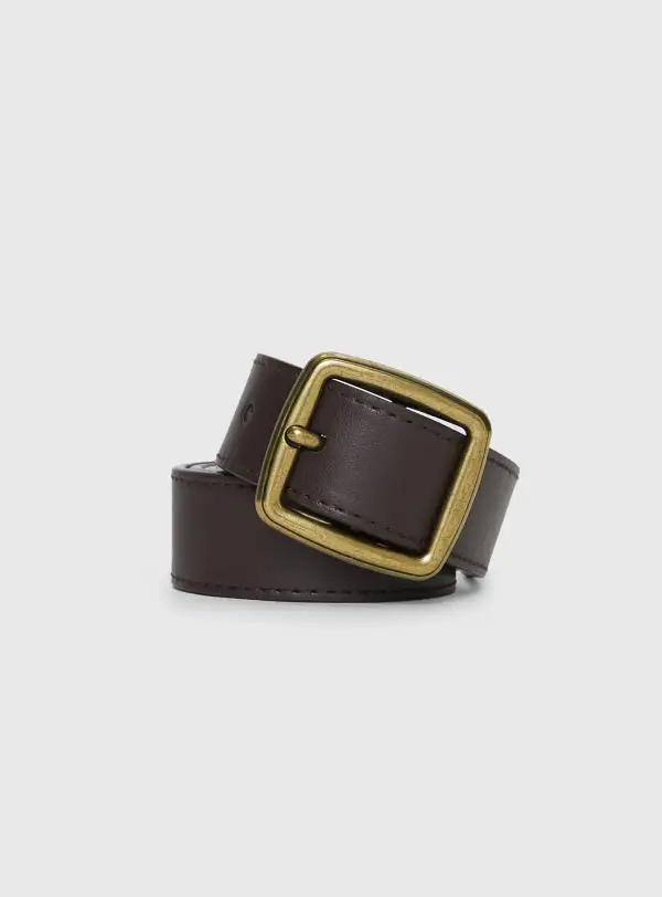 Defined Buckle Faux Leather Belt