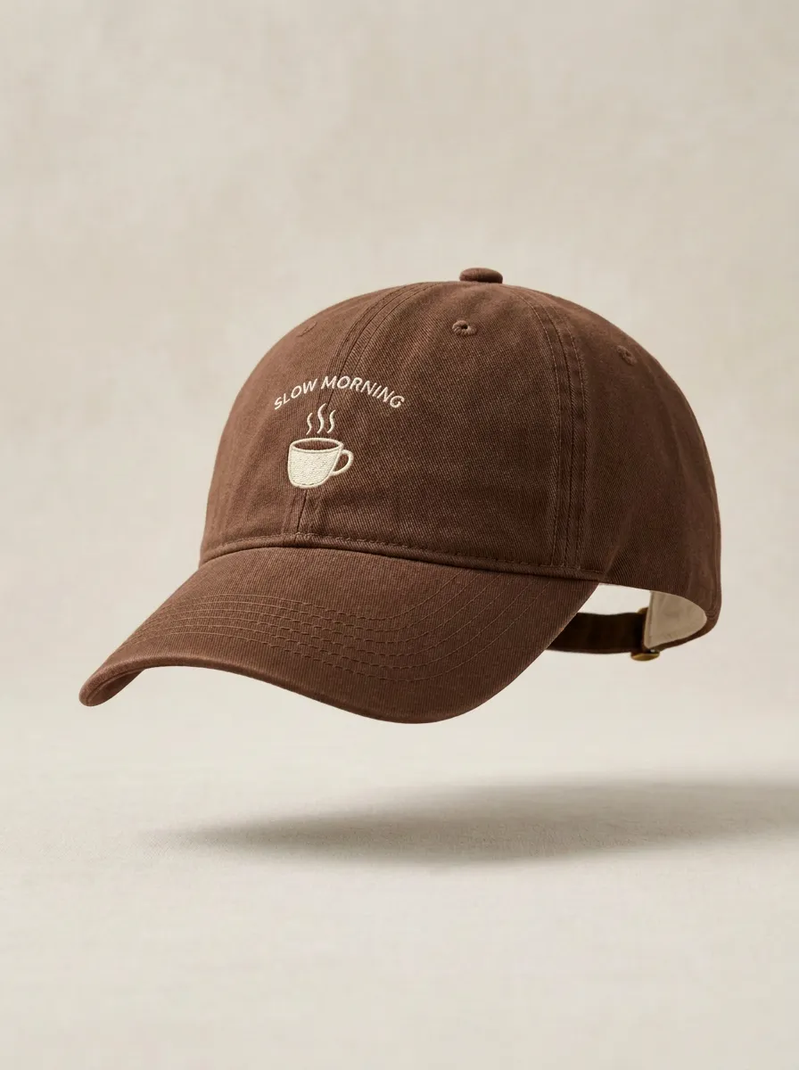 Classic Finish Coffee-Lover Slow-Morning Embroidered Unisex Baseball Cap