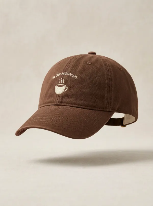 Classic Finish Coffee-Lover Slow-Morning Embroidered Unisex Baseball Cap