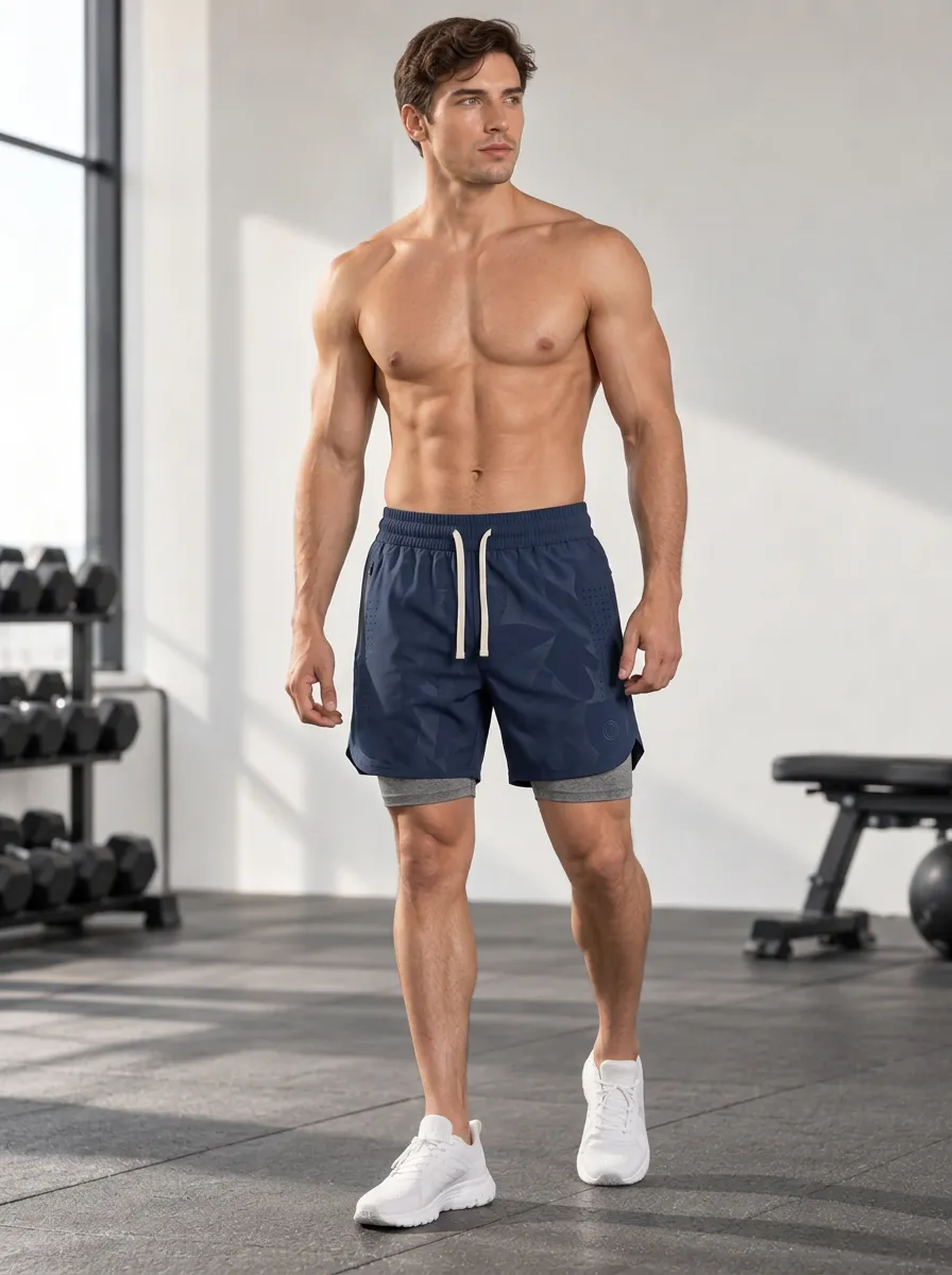 Men's Dual Layer Geometric Gym Shorts