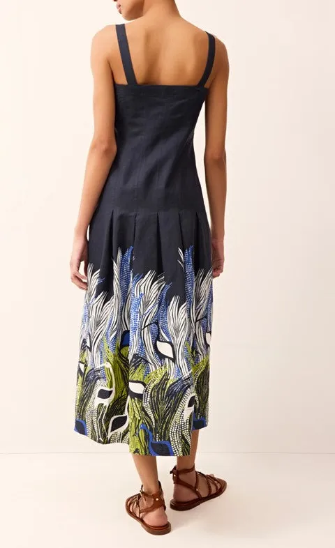 Blue Floral Print Sleeveless Midi Dress