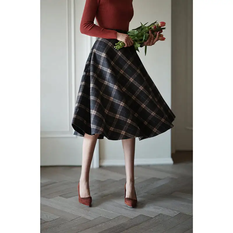 Minimal Street Everyday Casual Plaid Skirt