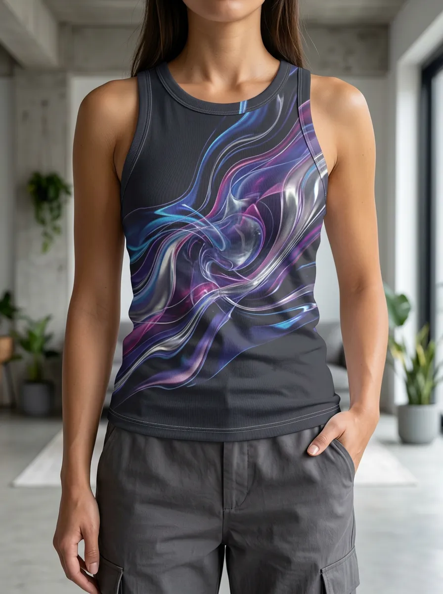 Women's Abstract Neon Swirl Printed Tank Top
