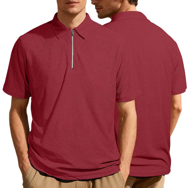 Jacquard Half Zip Slim Fit Polo Shirt