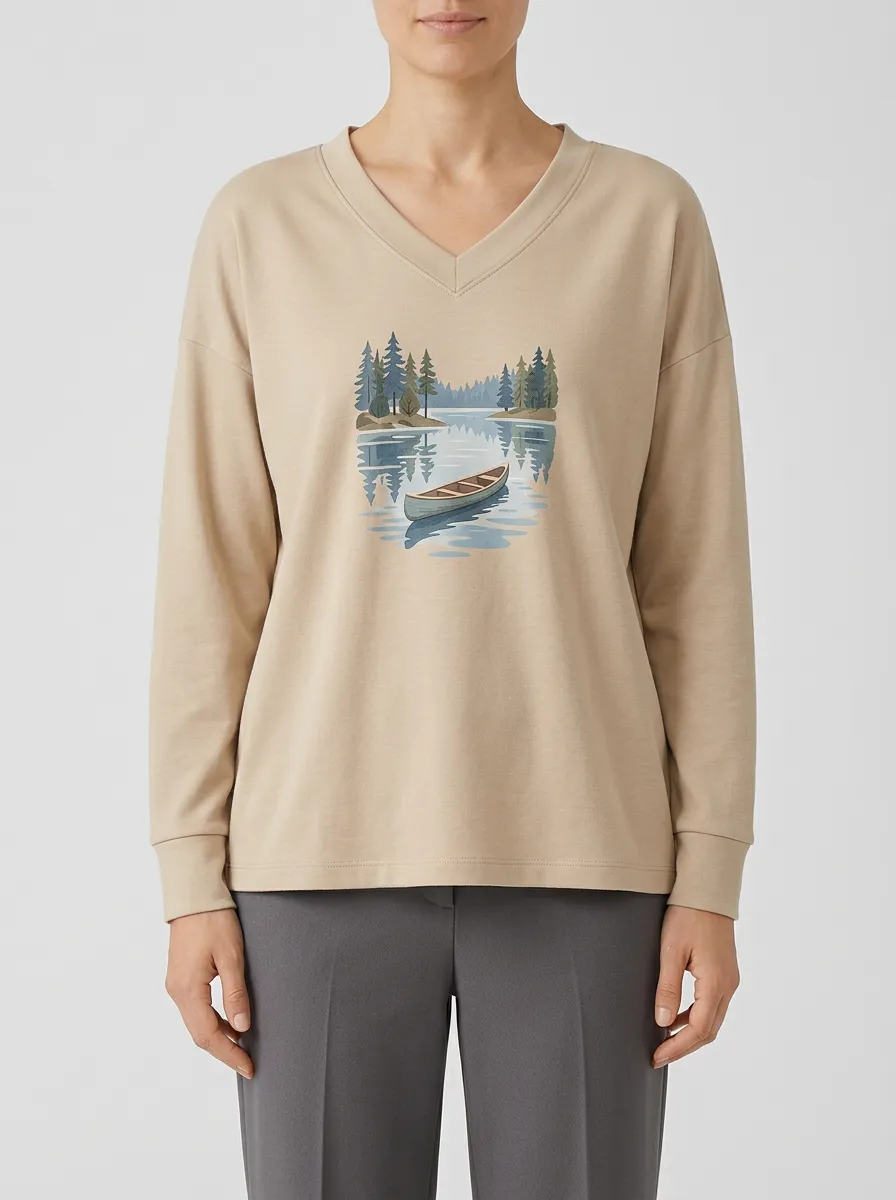 Women's Graphic Print V-Neck Sweatshirt