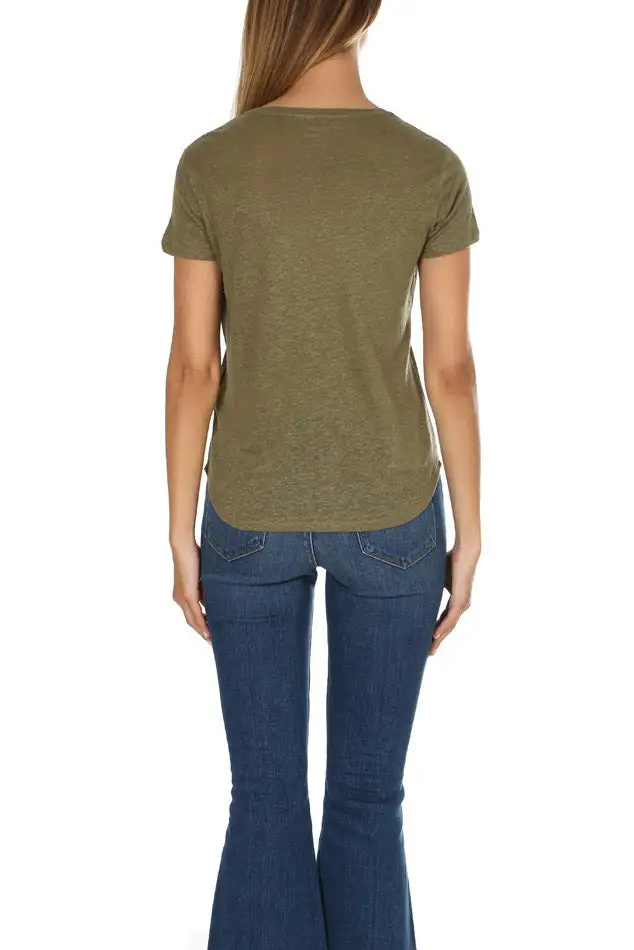 Scoop-Neck Linen Leather T-Shirt