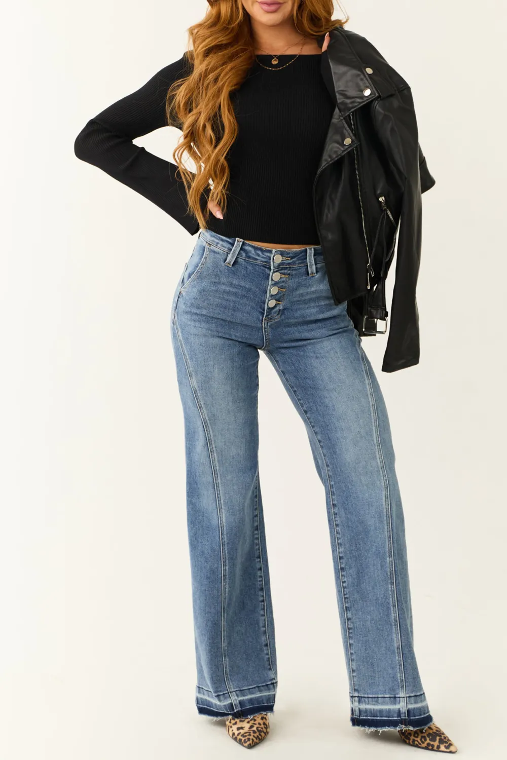 Medium Wash Flared Front Seam JEANS