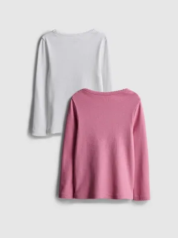 1-9yrs | 2pk Ribbed Picot Trim Long Sleeve T-Shirts