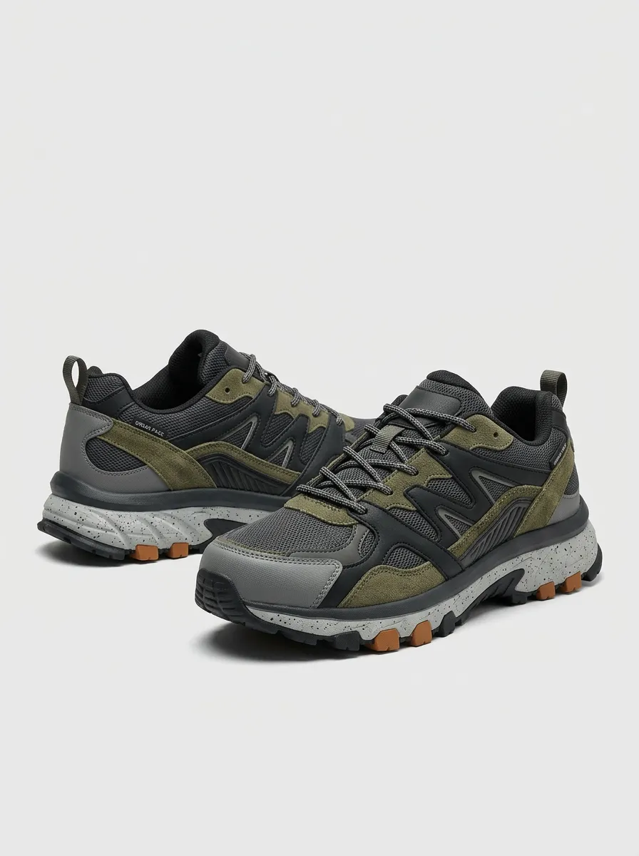 Hiking-Inspired Suede-Panel Casual Sneakers