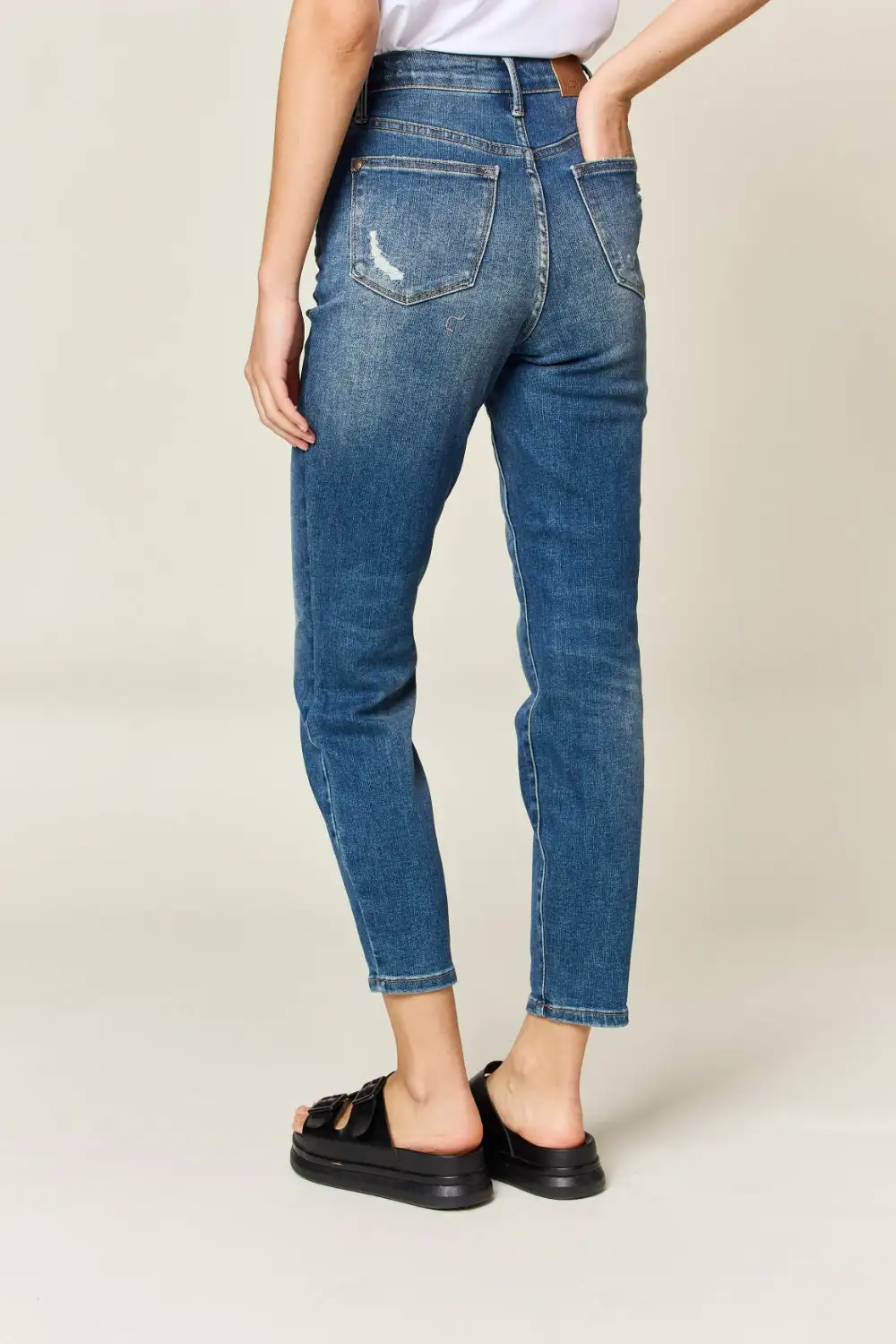 Textured High Waist Denim Jeans