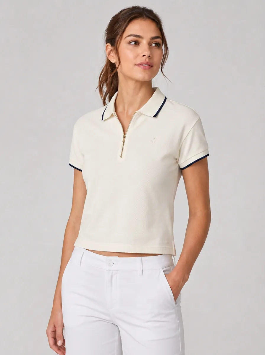 Women's Equestrian Lover Horse Logo Embroidered Zip Polo Shirt