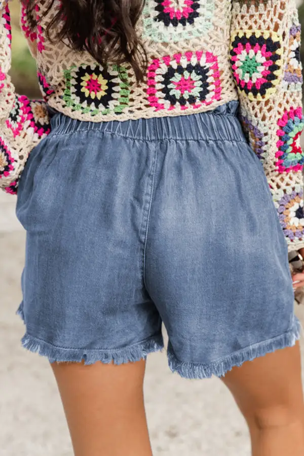 Dusk Blue Raw Hem Lace-Up High