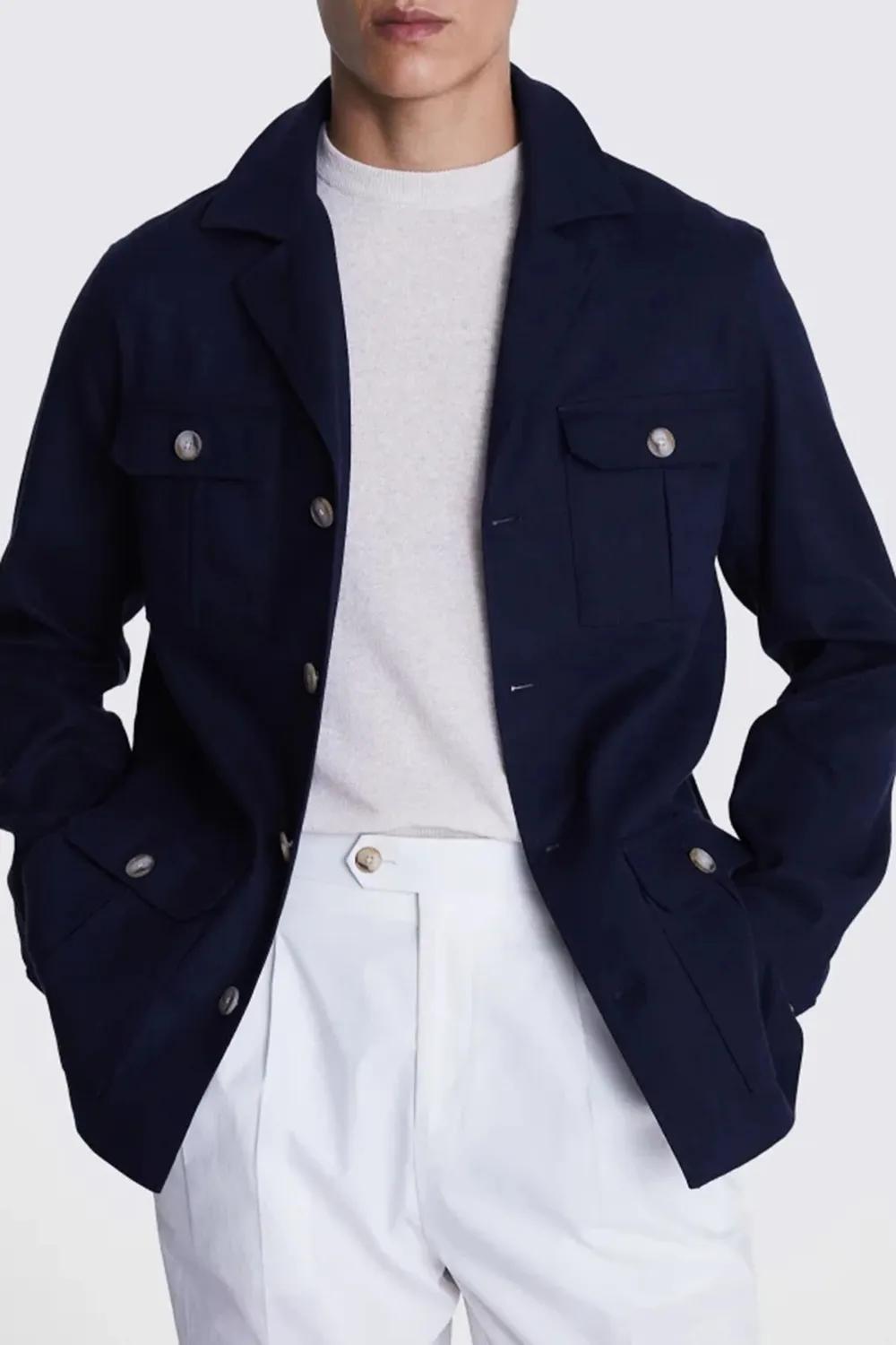 Linen Pleated Jacket with Neutral Textured Colors