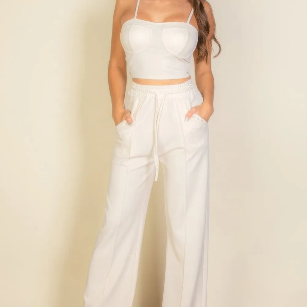 Bustier Crop Cami Top & Slant Pocket Straight Pants Matching Set