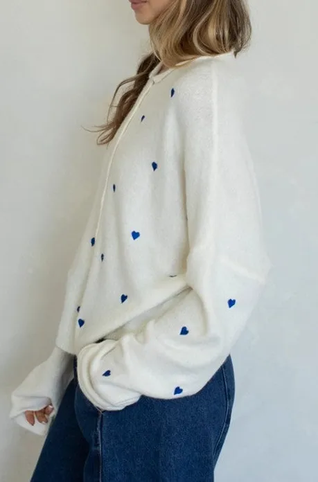 White with Blue Dot Print Cardigan