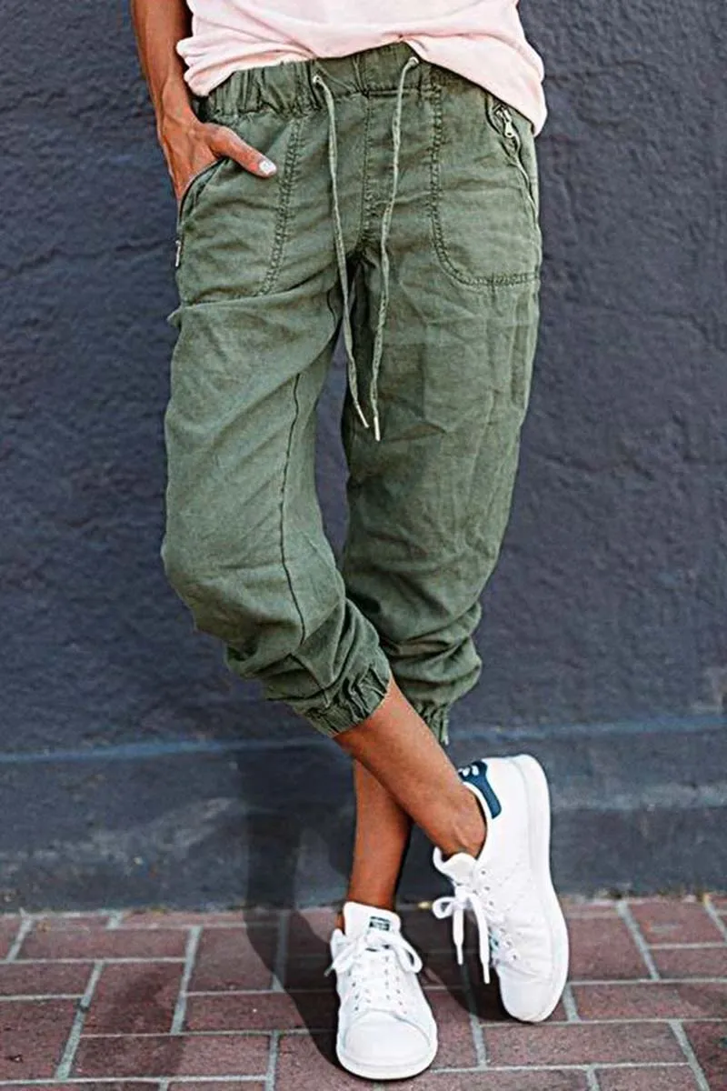 Drawstring Waist Zip Pocket Crop Joggers