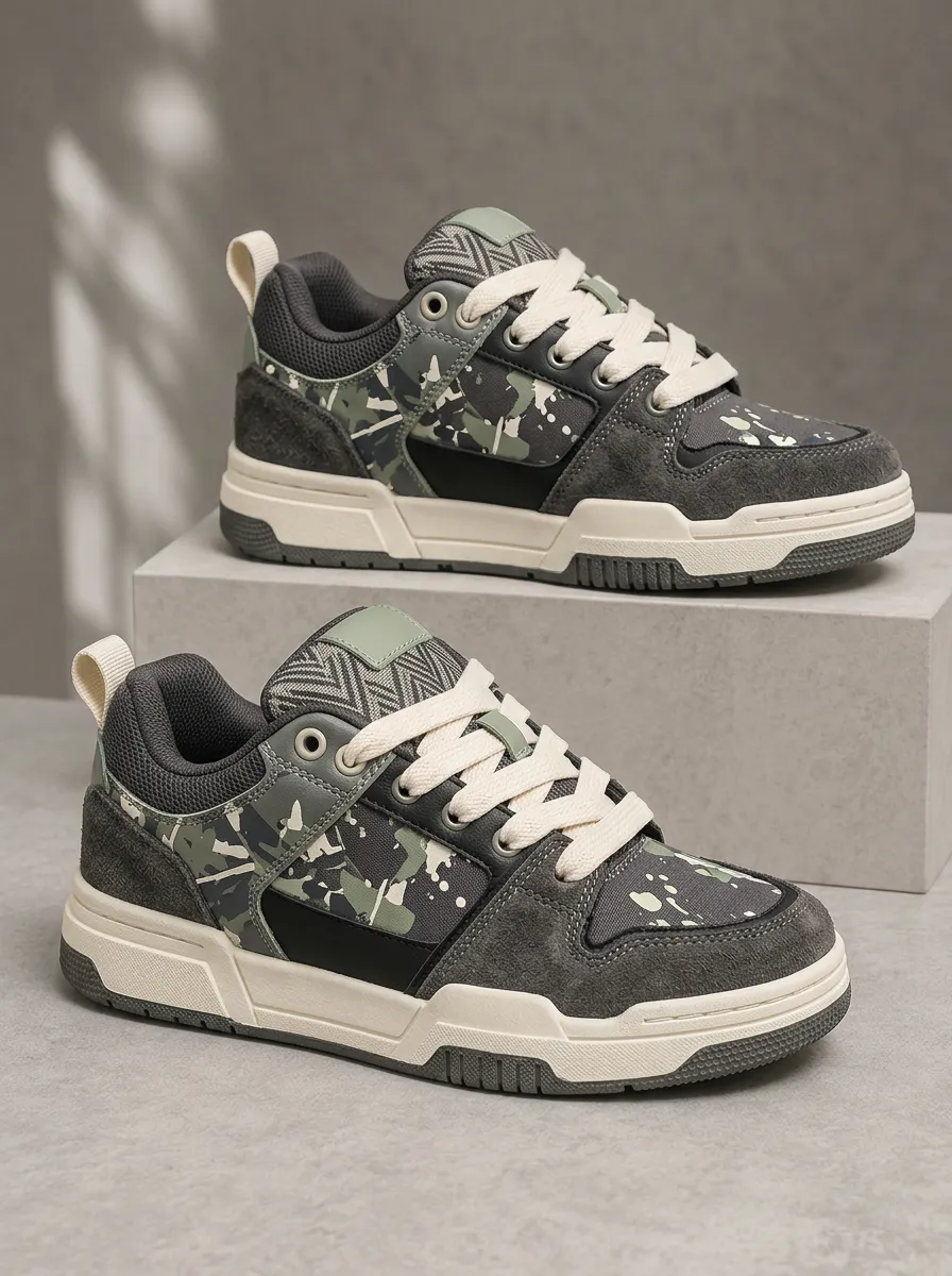 Men's Camo Splatter Pattern Suede Printed Sneakers
