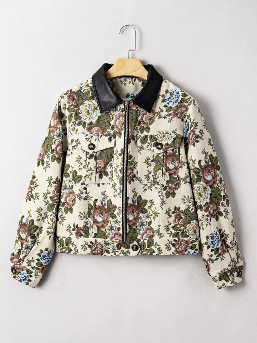 Floral Zip Front Casual Jacket