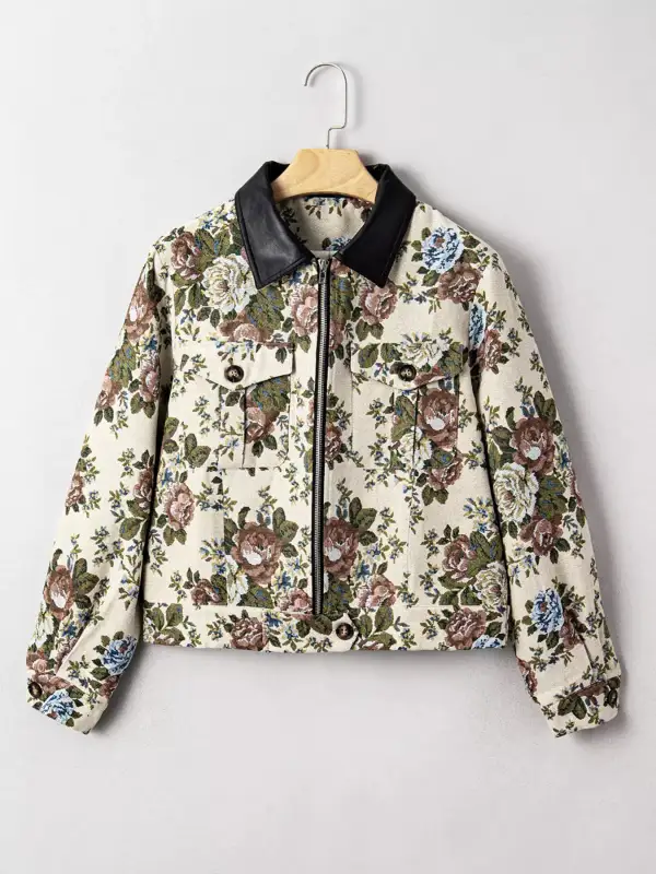 Floral Zip Front Casual Jacket