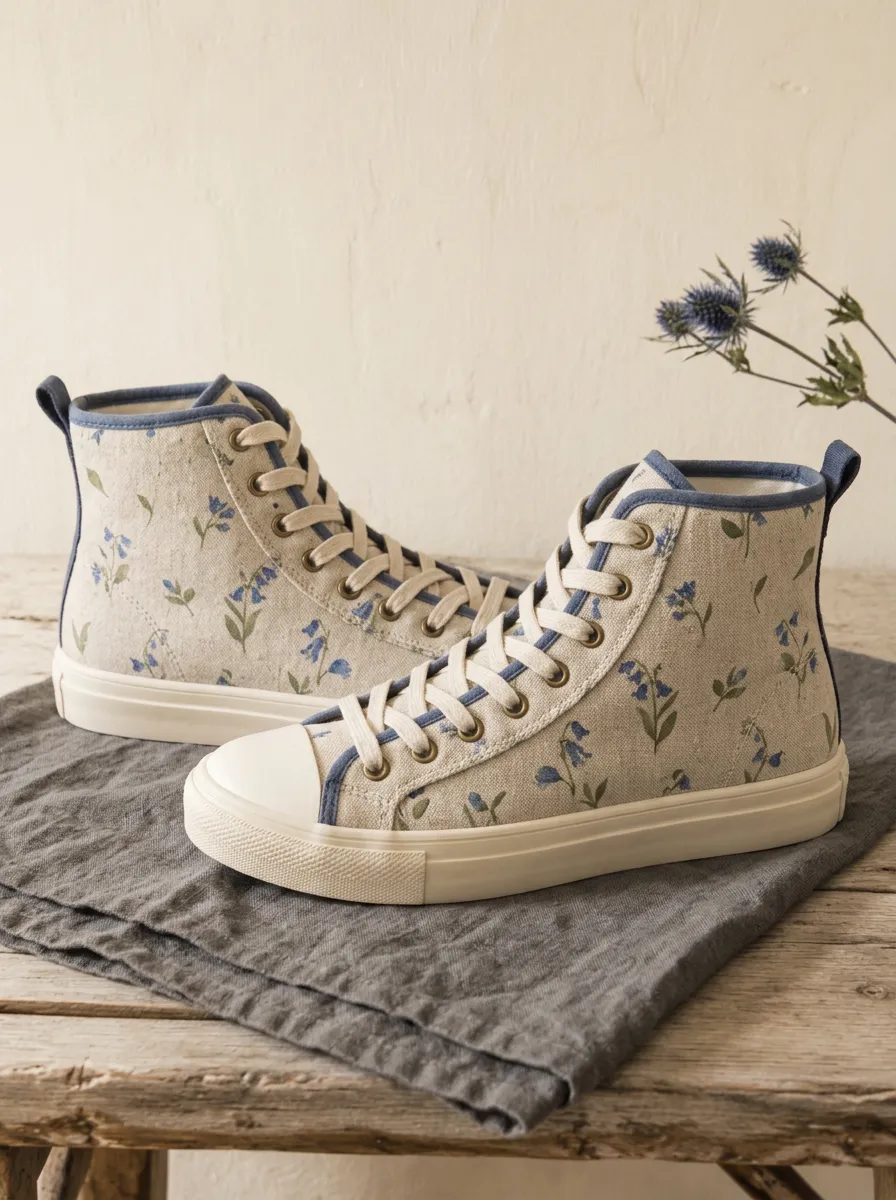 Unisex Floral Botanical Bluebell Printed Canvas Shoes