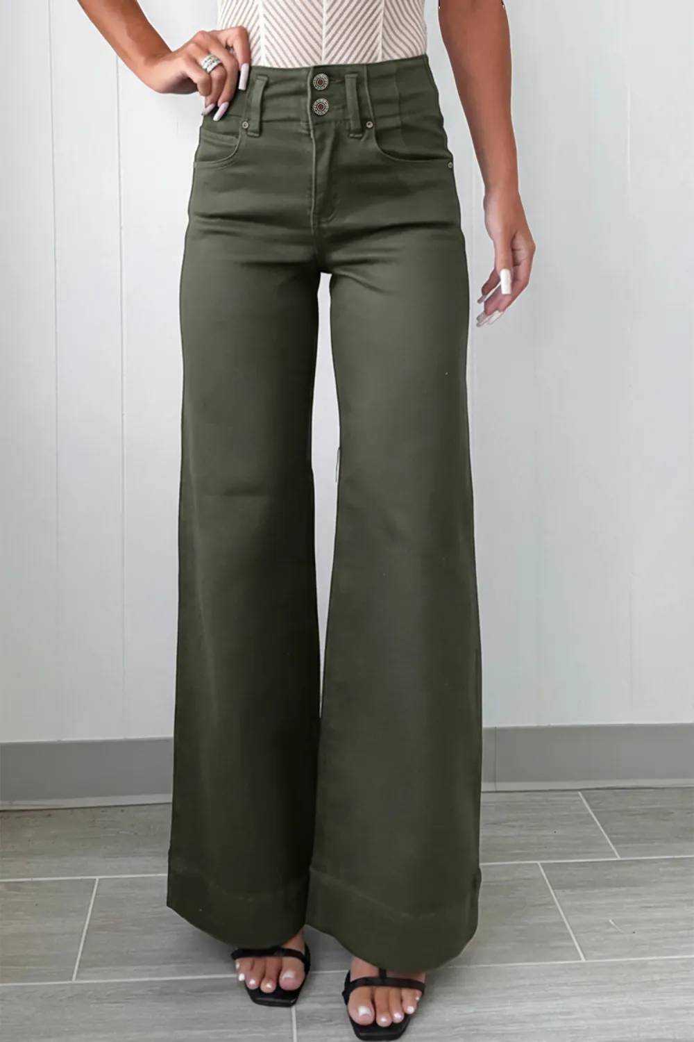 Soft Green High Waist Wide Jeans