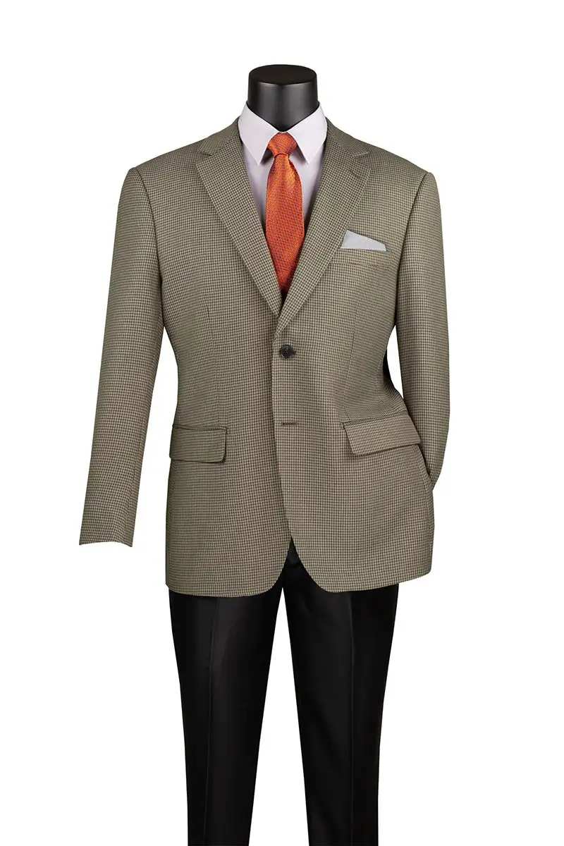Olive Modern Fit Houndstooth Single Breasted Notch Lapel Side Vents Blazer