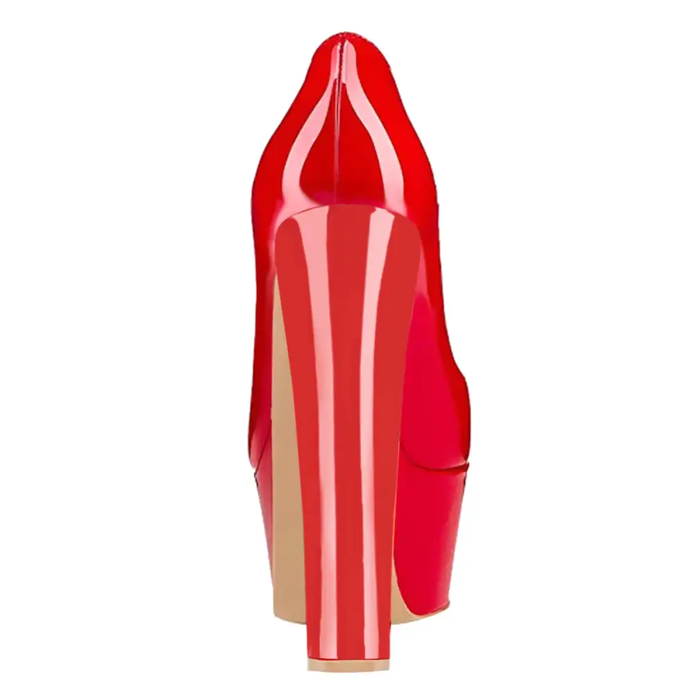 Round Toe Platform Chunky Heel Pumps