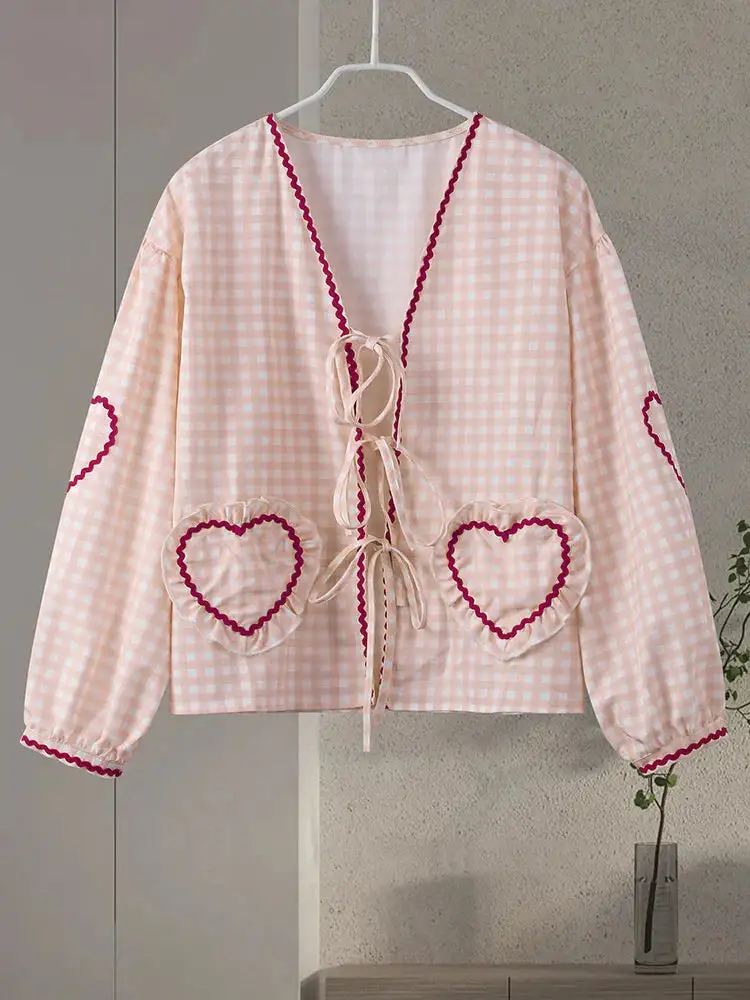 Gingham Tie Front Blouse