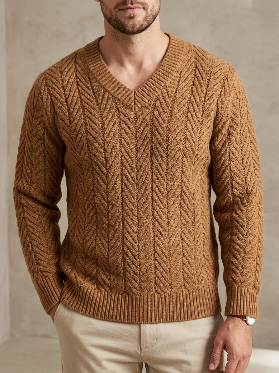 Men’s Ribbed Textured-Knit V-Neck Everyday Sweater