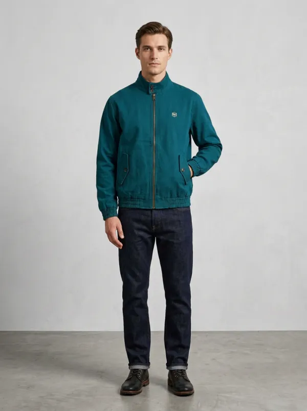 Men's Casual Green Logo Embroidered Zip-Up Jacket