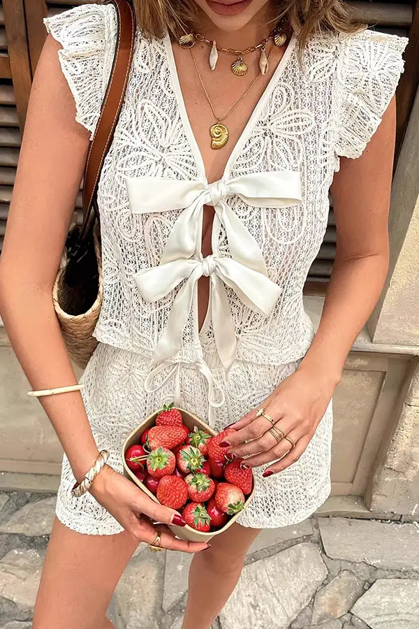 Hollow Lace Up Two Piece Set