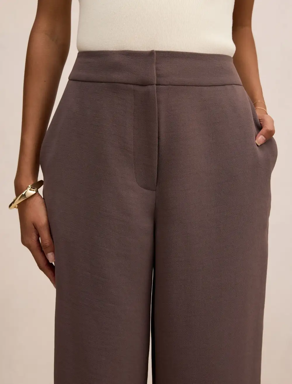 Dark Taupe Petite Tailored Straight Leg Pants