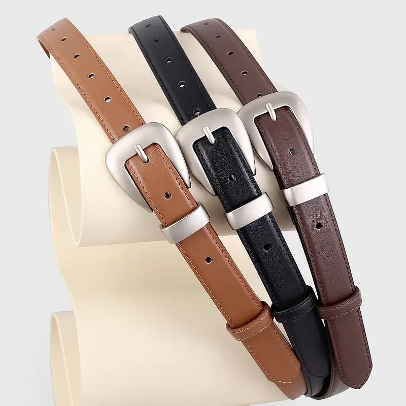 Simple Buckle Skinny Leather Belt