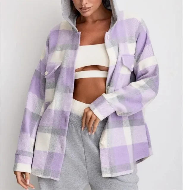 Hooded Plaid Wool-Blend Relaxed Outerwear Coat