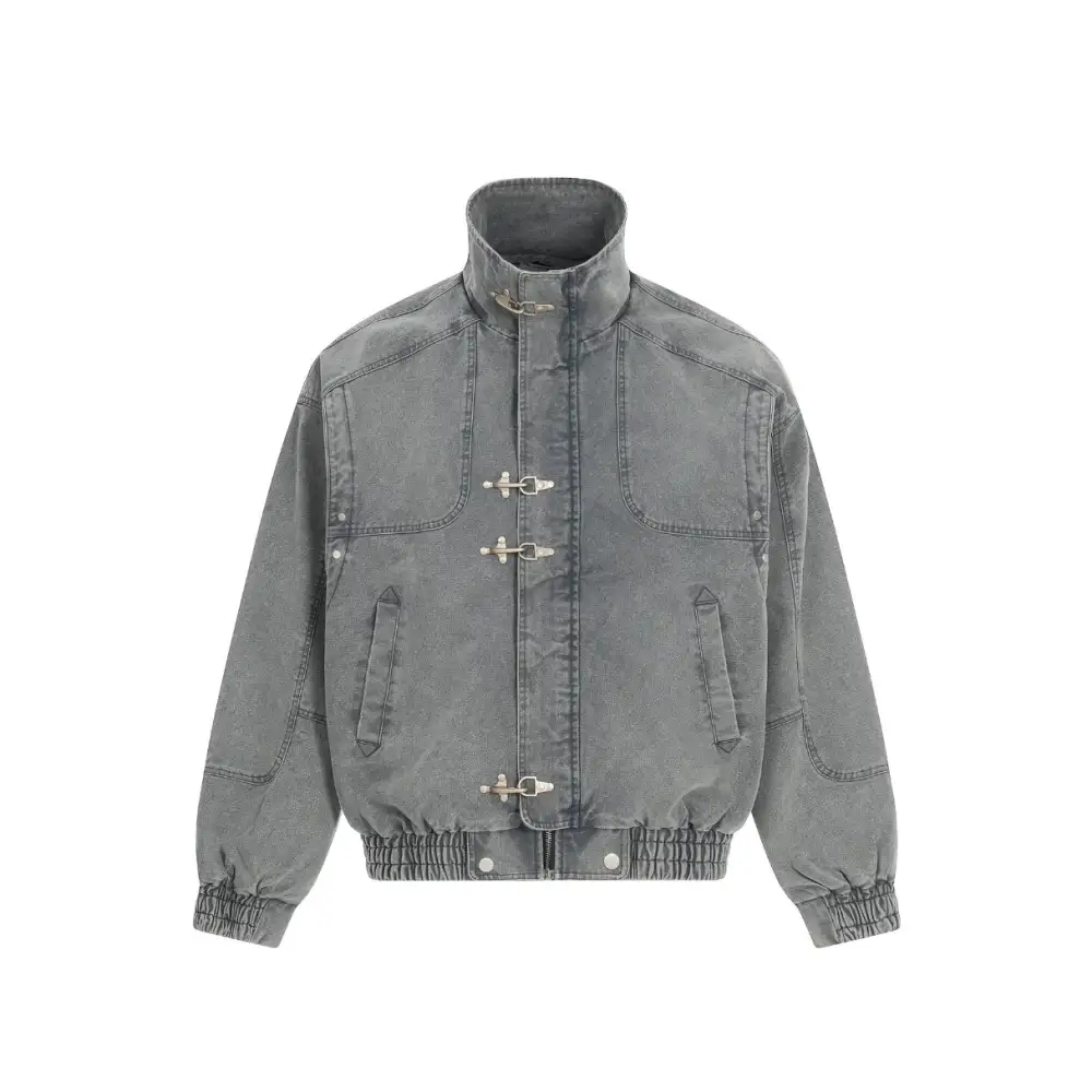 Washed High Neck Denim Jacket