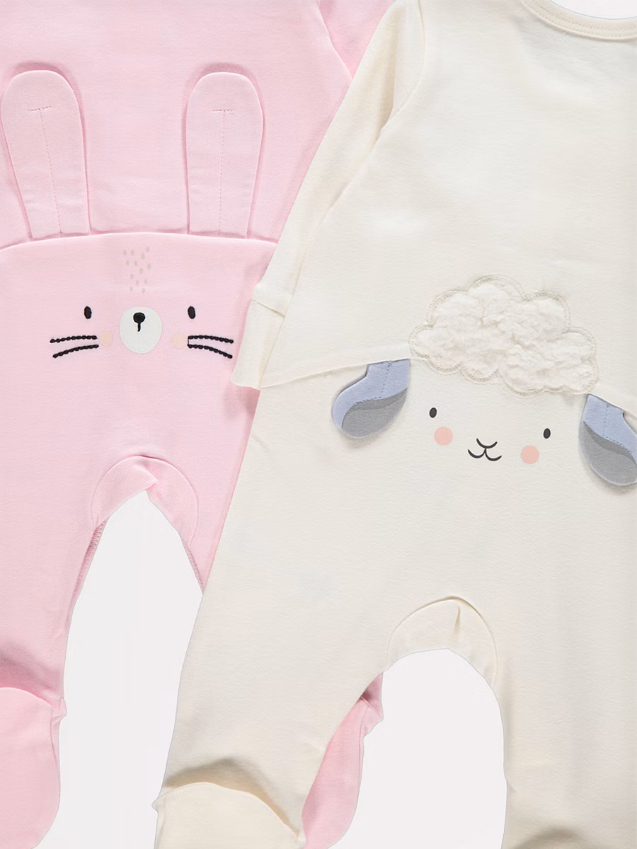 Bunny and Sheep Long Sleeve Sleepsuits 2 Pack detail 3