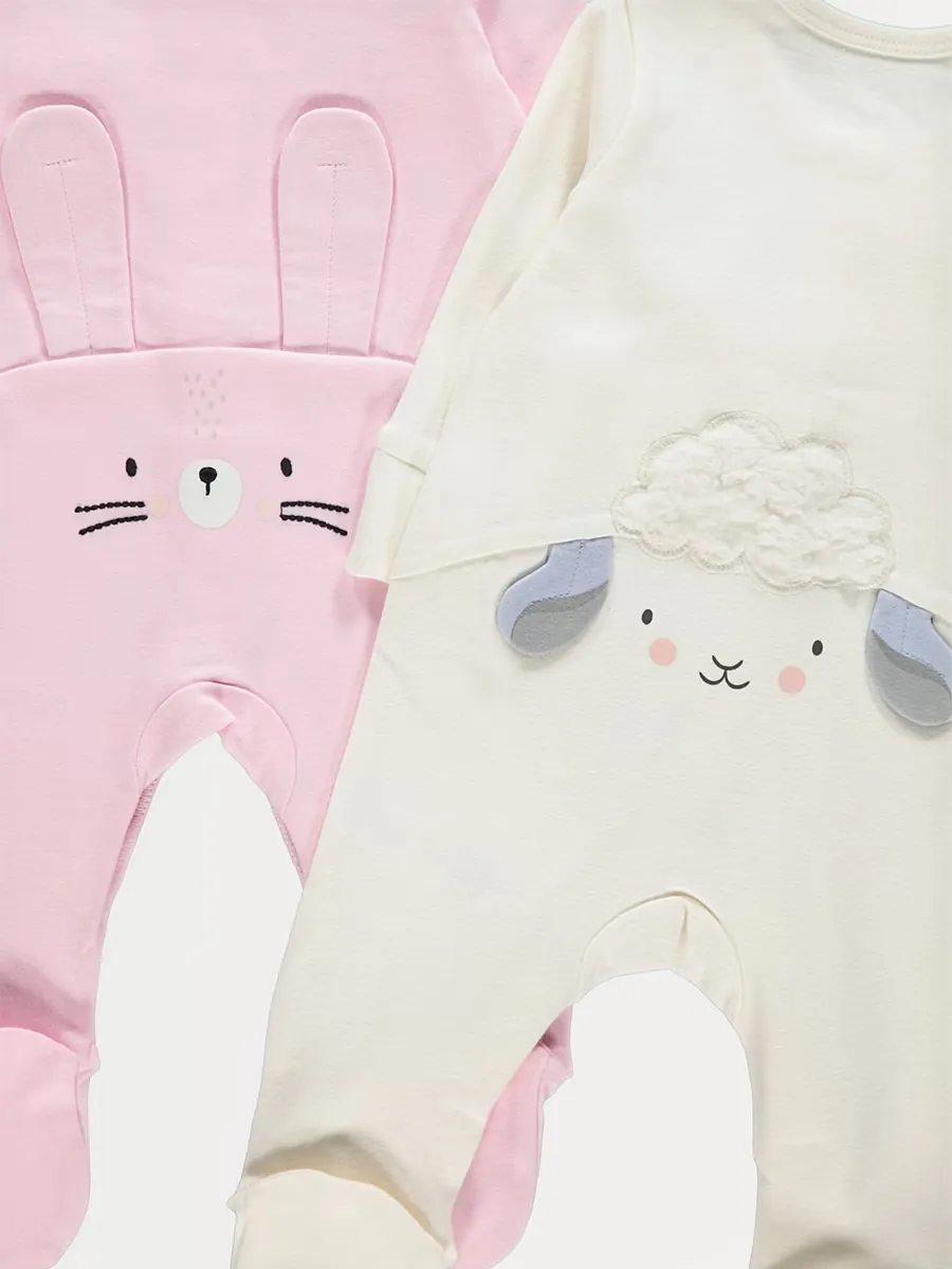 Bunny and Sheep Long Sleeve Sleepsuits 2 Pack