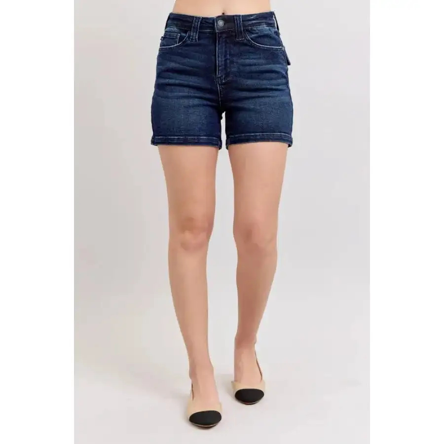 Full Size High Waist Back Flap Pocket Denim Shorts Plus Size