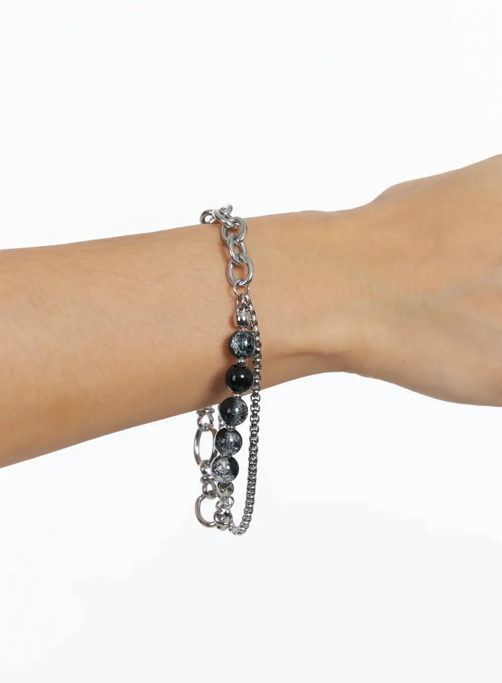 Double Layered Chain and Bead Bracelet