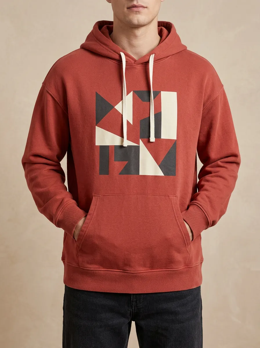 Men's Streamlined Geometric Abstract Art Print Hoodie