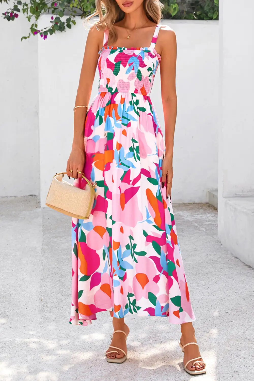 Floral Printed Smocked Dress Casual