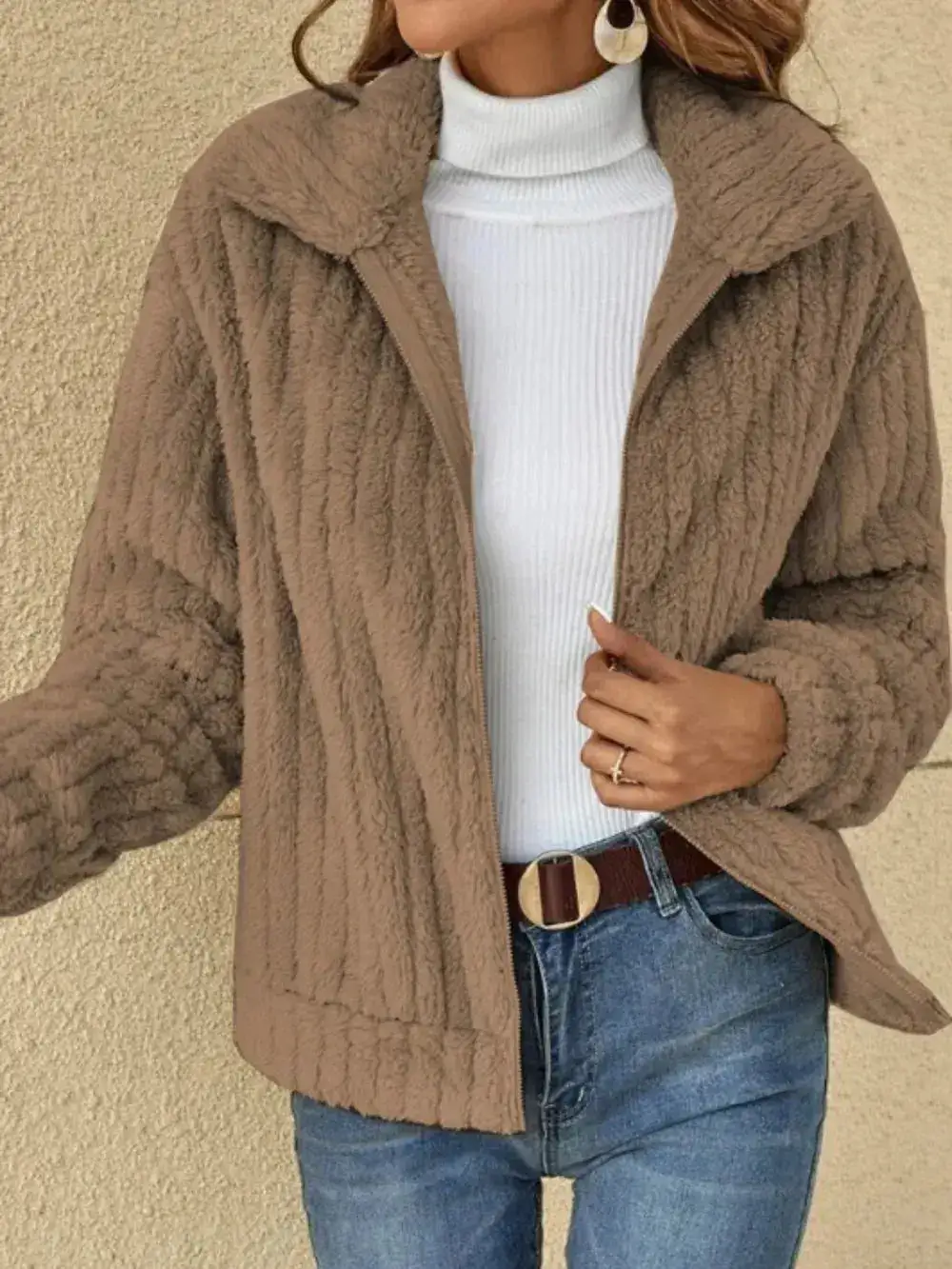Plush Zip Front Casual Jacket