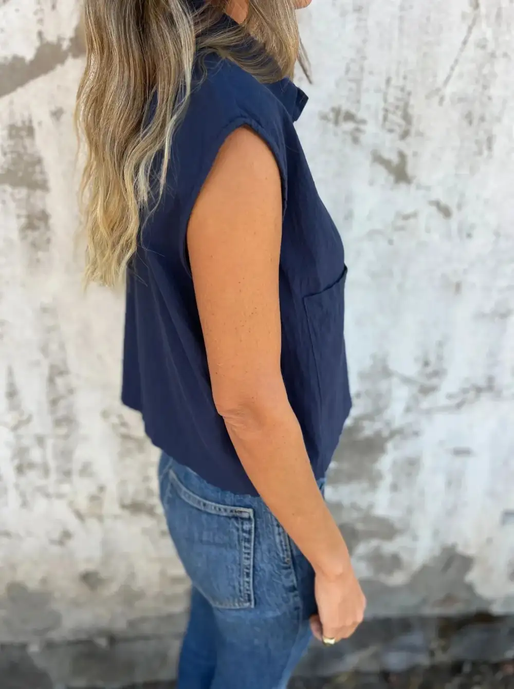 Plus Size Button Down Cap Sleeve Linen Shirt