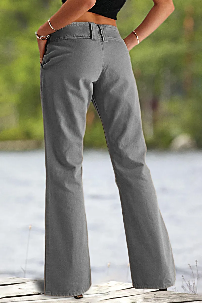 Solid Slant Pocket Low Rise Flare Jeans